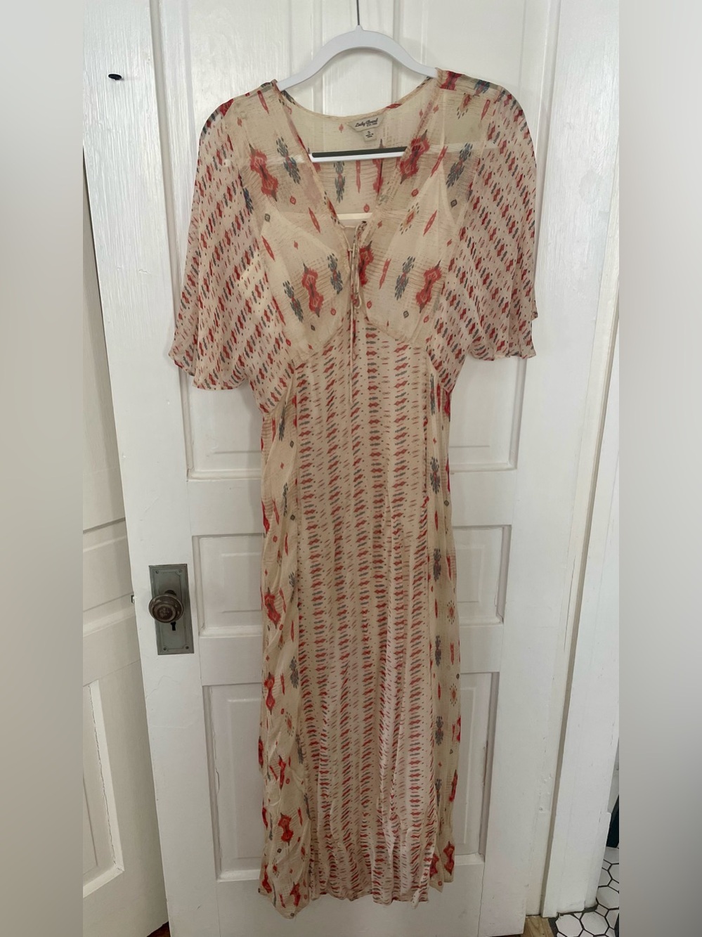 Lucky Brand Bohemian Maxi Dress with Red Accent